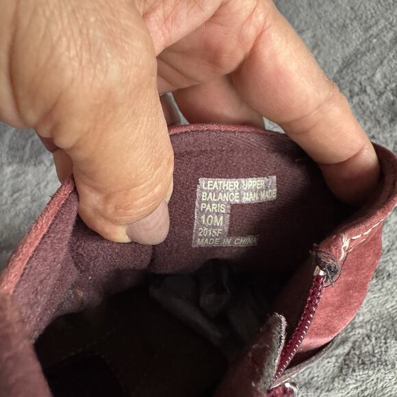 Earth Origins Boots Womens Sz 10 Burgundy Suede Paris Ankle Side Zip Block Heel - Picture 7 of 10